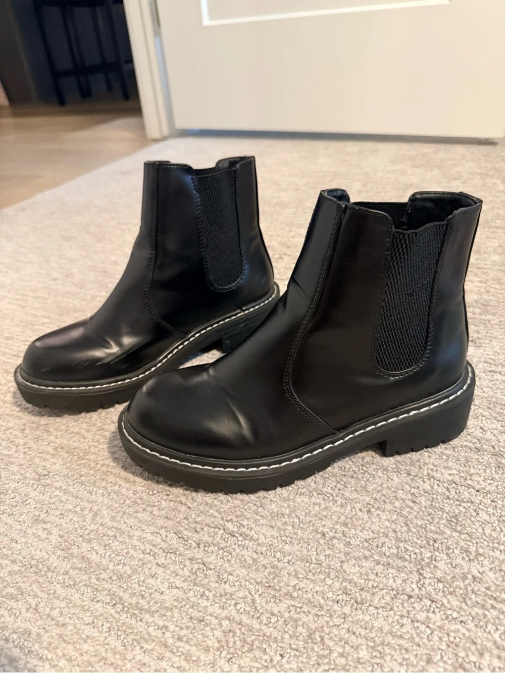 Black Chelsea Ankle Boots with Lug Sole - Women's